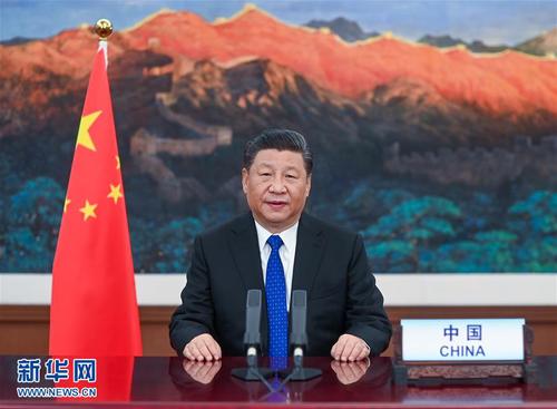 5月18日，国家主席习近平在第73届世界卫生大会视频会议开幕式上发表题为《团结合作战胜疫情　共同构建人类卫生健康共同体》的致辞。 新华社记者 李学仁 摄