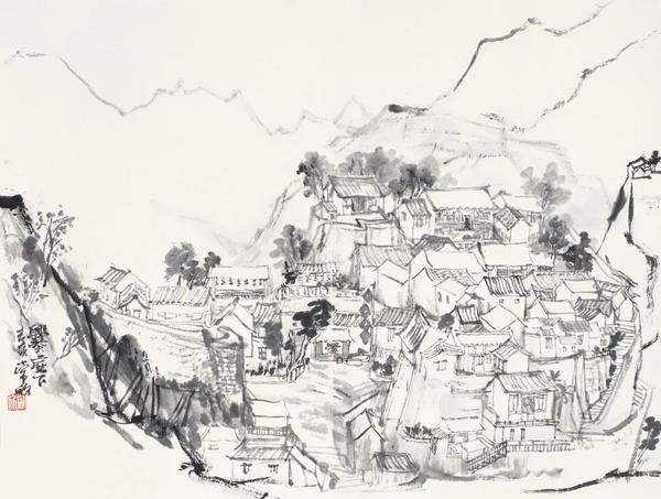 常欣  门头沟爨底下写生之一  纸本设色  42×56cm