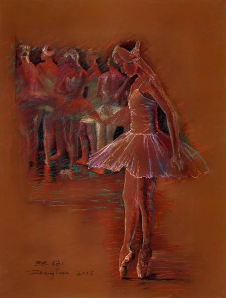 张苑  芭蕾  粉彩  62×47cm