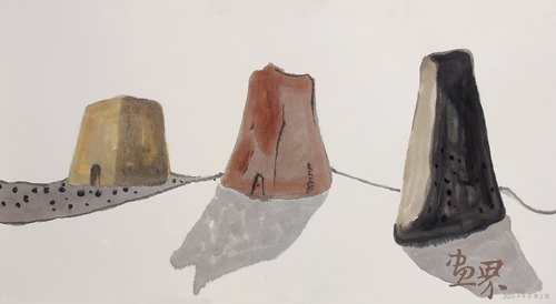 赤地残城之三个城垛 50×100cm  甄树刚