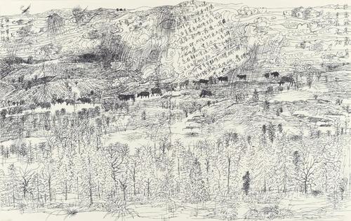 卢禹舜 扶贫脱贫培根铸魂源远流长（之一） 纸本炭笔速写 29×46.5cm 2019年