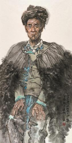 纪连彬 凉山彝族人物写生1 纸本设色 136×68cm 2019 年