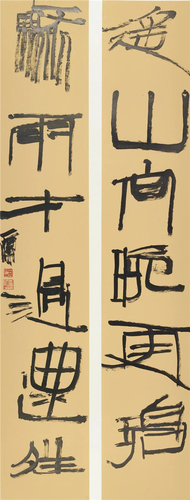 陈国斌  《遥山骤雨联》 180×32cm×2  2020年