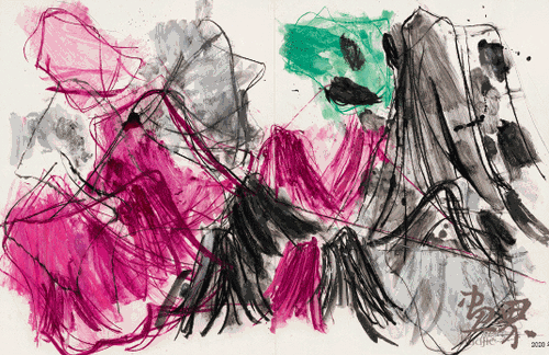 山水赋-鹊华秋色NO2（卡纸上色粉、丙烯水彩及拼贴等）156×107cm-2019年-顾黎明