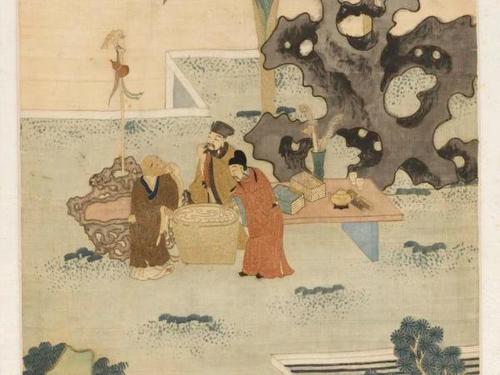 清代顾绣三酸图镜片局部