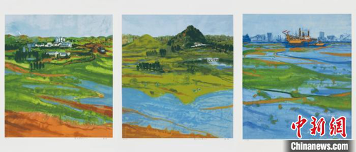 康蕾 黄河新时代系列一、二、三版画。中国国家画院供图