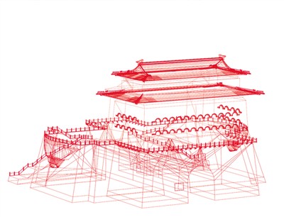 明迁都北京后，北京城较元大都整体南移；明清时期中轴线上的建筑、景观的规模、气势、规整程度均达到了历史最高水准。2(供图：清城睿现数字科技研究院）