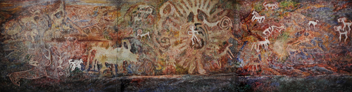 “内蒙古重大历史文化题材美术创作工程项目”《阴山岩画》综合材料  600×150内蒙古美术馆收藏 2013