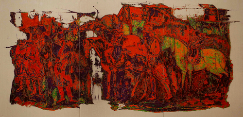 《丝路行》布面油画 180X90 入选第三届全国少数民族美展 获优秀奖 2014