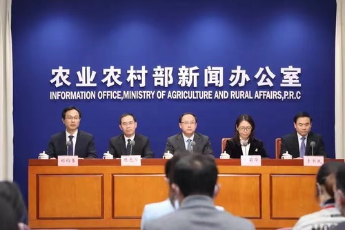 图说：11月4日， 农业农村部举行新闻发布会，介绍今冬明春重要农产品生产保供情况?；嵘嫌泄馗涸鹑私樯芩担夜甘巢糠?、库存足，供给完全有保障。