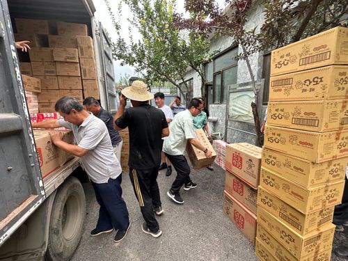 图为民革房山总支送物资到灾区现场。