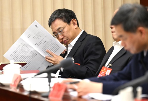 总工会界别辛锋委员认真研读政府工作报告。(6603350)-20250306194602