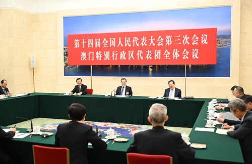 3月7日上午，中共中央政治局常委、国务院副总理丁薛祥参加十四届全国人大三次会议澳门代表团审议。新华社记者 李响 摄