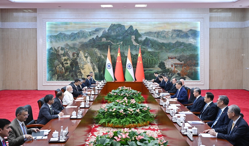 ?8月31日中午，国家主席习近平在天津迎宾馆会见来华出席2025年上海合作组织峰会的印度总理莫迪。新华社记者 谢环驰 摄